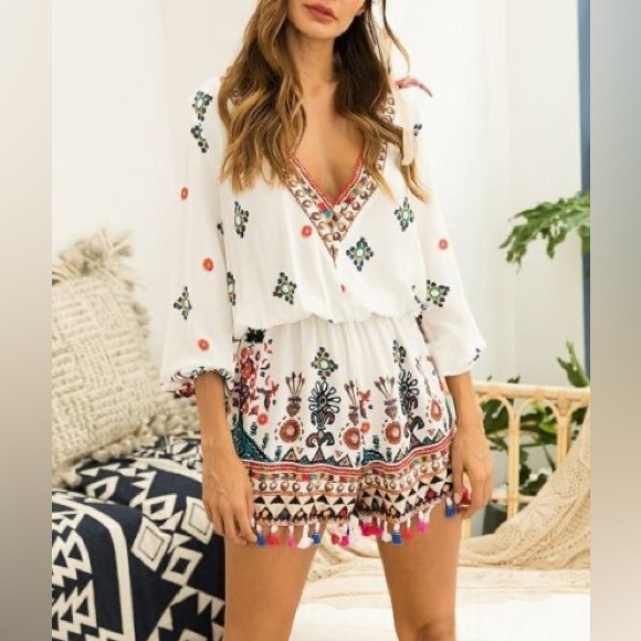 Sucrefas Pants - NWOT Boutique Romper with Tassels Size M